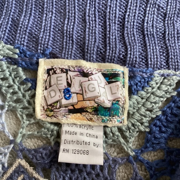 Desigual Boho Artsy Granny Square Crochet Shawl Knit Button Cardigan Sweater - Picture 3 of 14